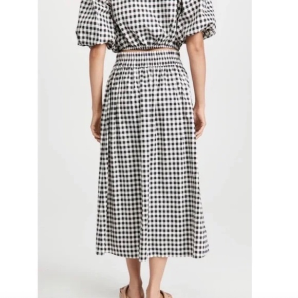 Tory Burch Black White Gingham Midi Skirt Small Cotton Tie Waist Pockets NWOT - Picture 5 of 10